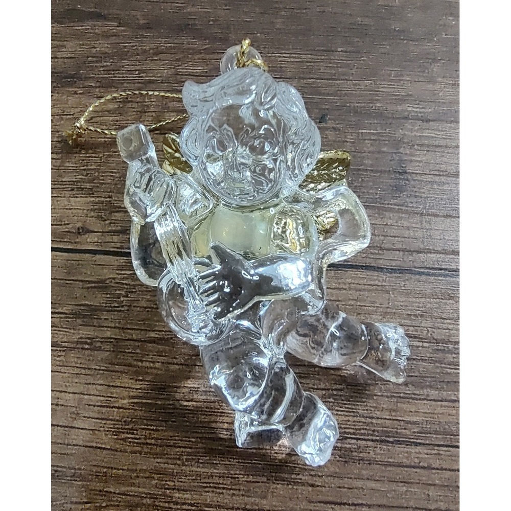 Vintage Clear Plastic Acrylic  Angel Cherub Christmas Ornament Mandolin B19